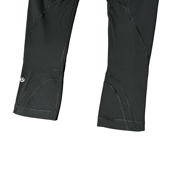 Lululemon Black Yoga Leggings with Turquoise/Coral Striped Waistband - Size 4 - Picture 11 of 16